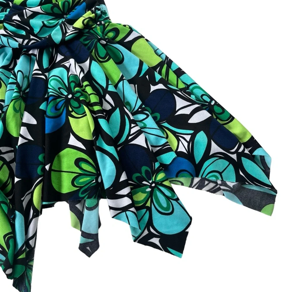 iz BYER California Girl’s Size 8 Turquoise Lime Green, Floral Handkerchief Dress
